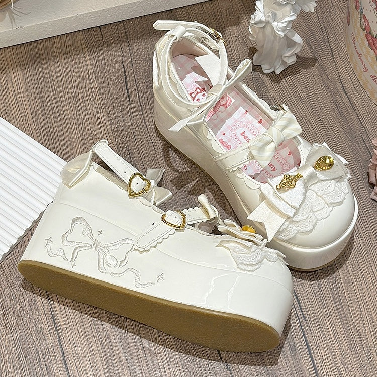 Lolita Sweet Platforms Spoon Details Decorated Bowknot White