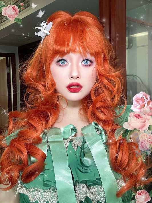 Bangs 70CM Length Orange Wig With Wavy Air