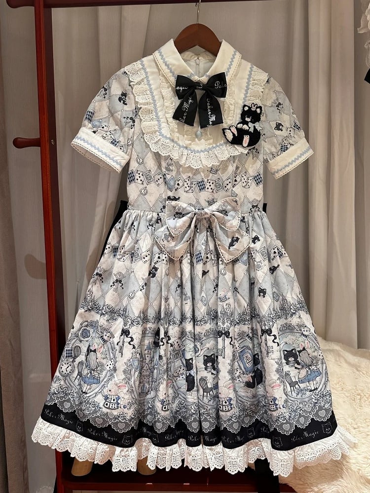 Sweet Wonderland and Kitty Lolita in Piece Dress One Print Alice Theme Bunny