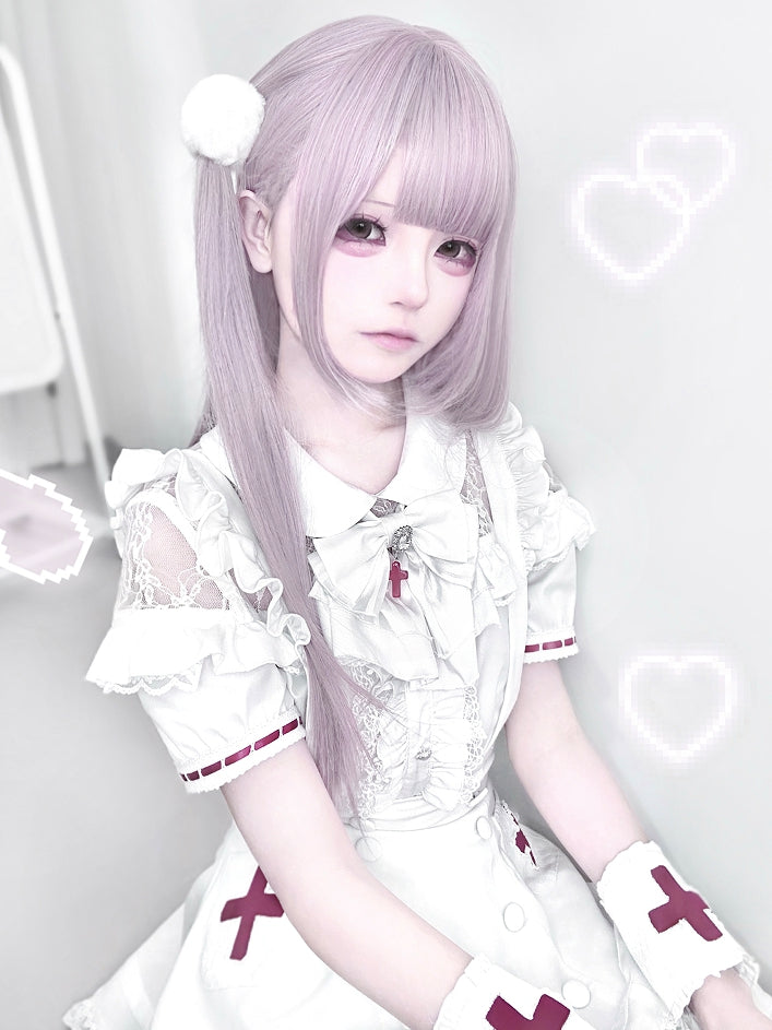 Straight Wig Bangs Length With Air Purple 65CM