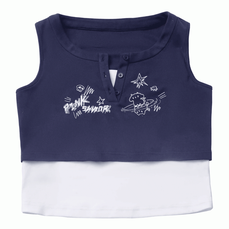 Graffiti Blue/Dusty Navy Top Two-pieces Blue/Dark Faux Print Tank Gray