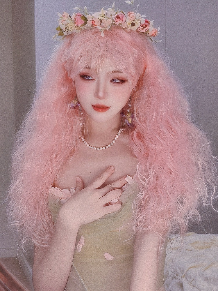 70CM Length Wavy With Bangs Wig Pink/Red