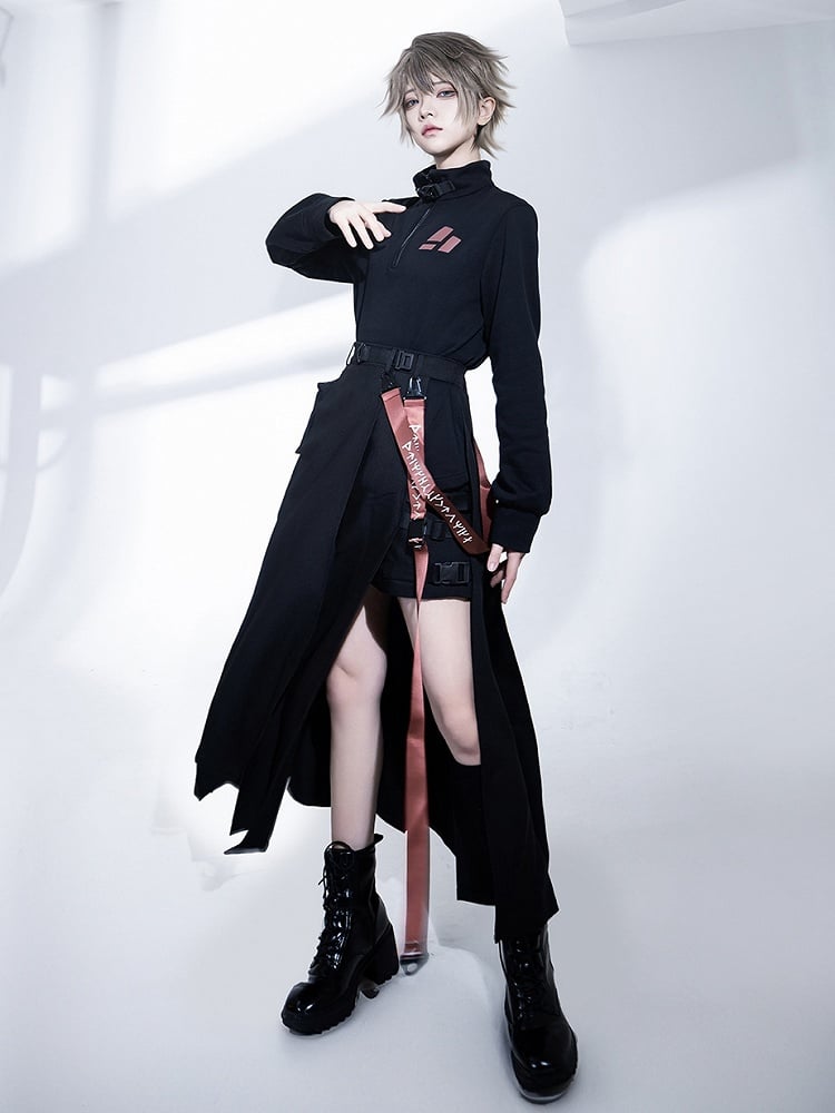 and Black Waist Cargo Straps Bag Skirt High with Slit