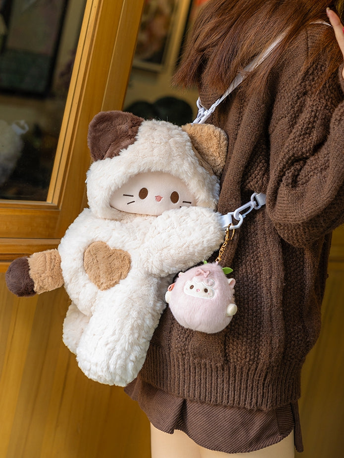 Plush + Options 4 White Backpack/Crossbody Keychain Bag Small/Middle/Large Size Kitty-shaped