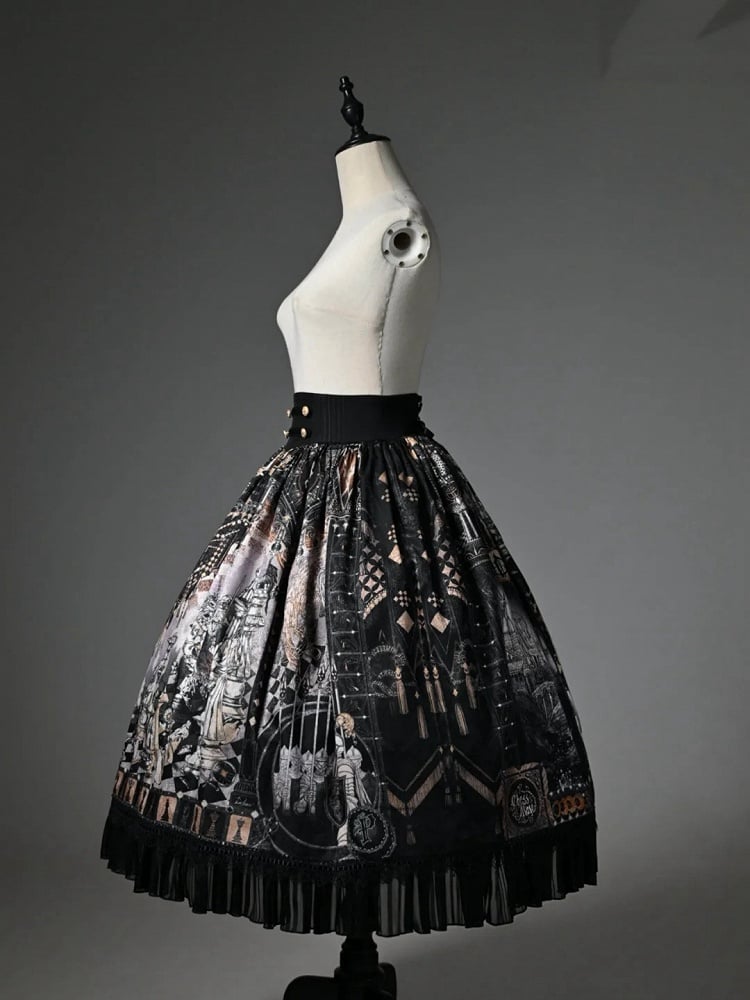 Skirt Theme Black Waist Corset Belt Chess Lolita Print