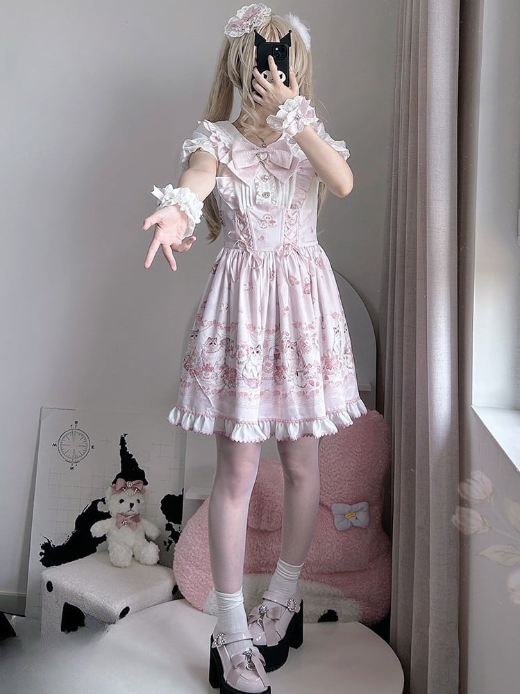 Schleife verziert rosa Spitze Strass Kei und Jirai herzförmige Haarspange Trim