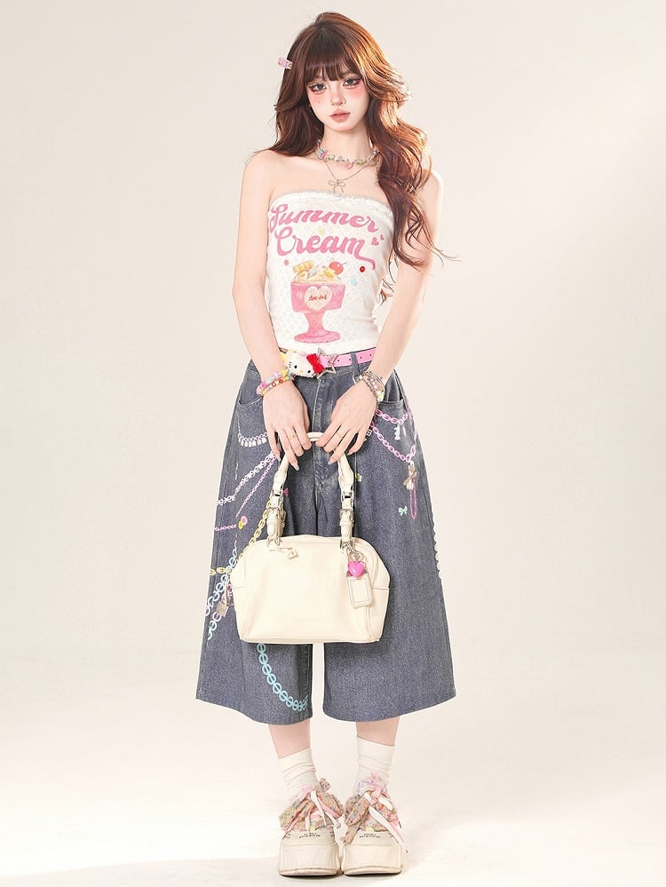Cake Letter White/Pink Lace Tube And Glamorous Top Print Trim