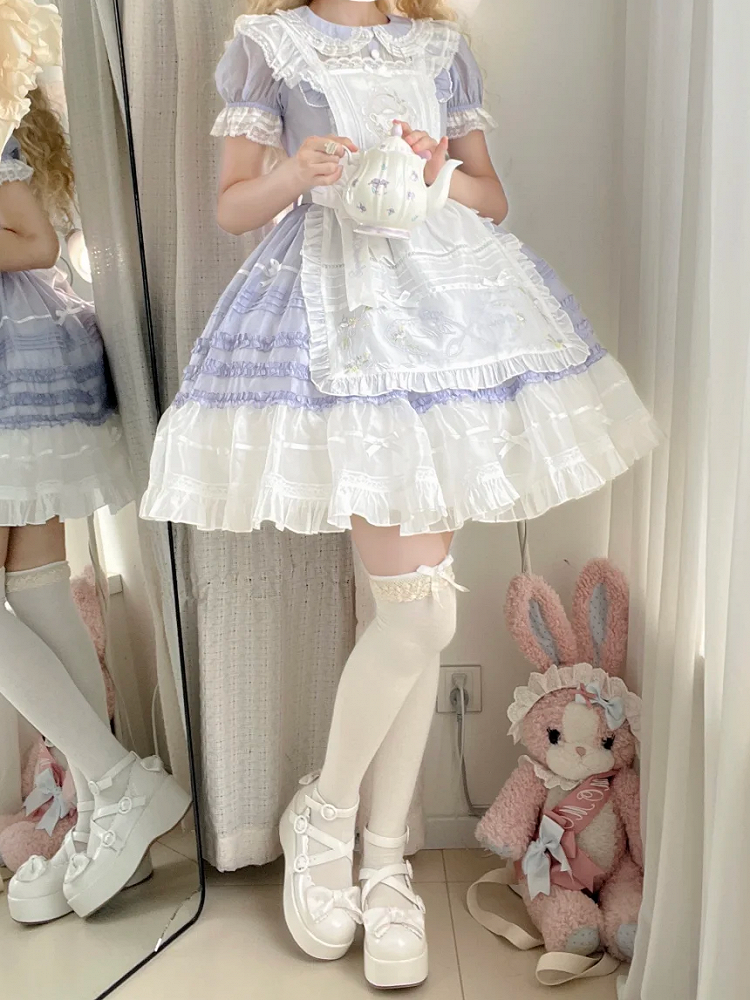 Sleeves Dress Lolita Peter Pan Short White Purple and Collar