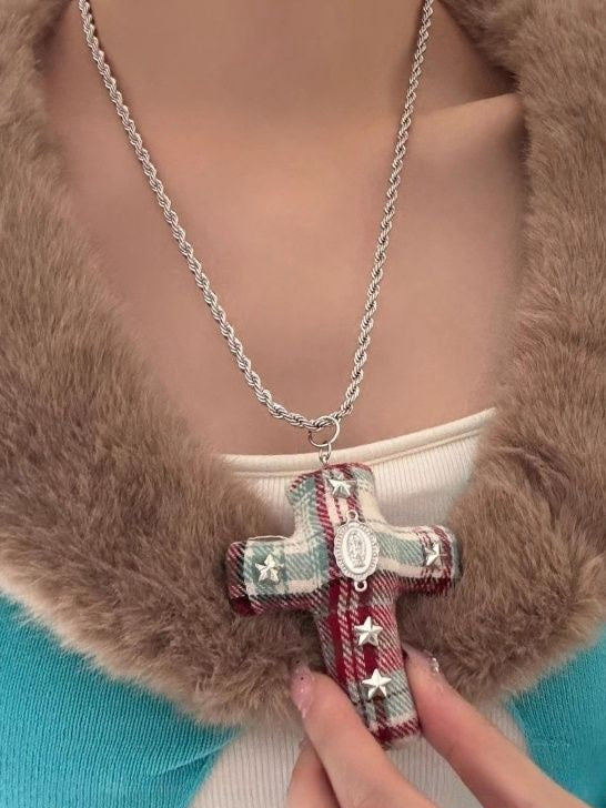 Necklace Y2K Cloth Cross Pendant
