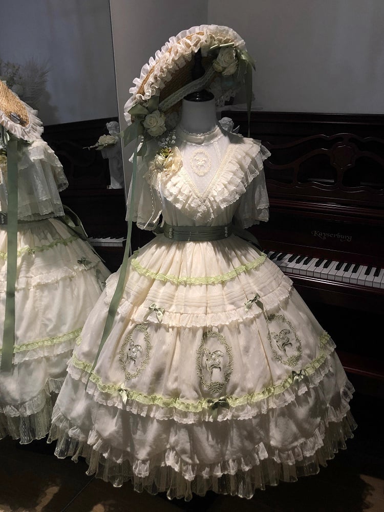 the Embroidery Full Elegant Lily Neck Skirt / of OP Lolita Dress Set Valley Classic Edward