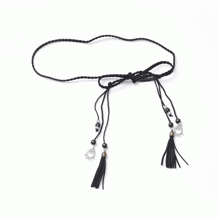Charm Black Waist Style Belt Tassel Cheongsam