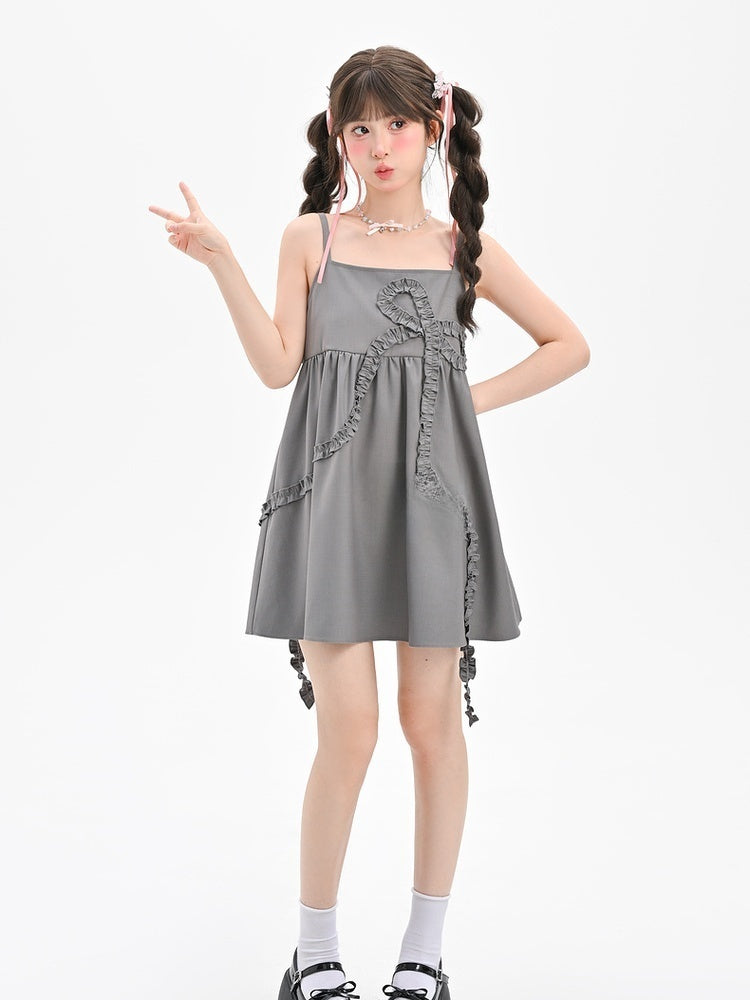 Slip Dress Loose Gray Big Ruffled Bow Design