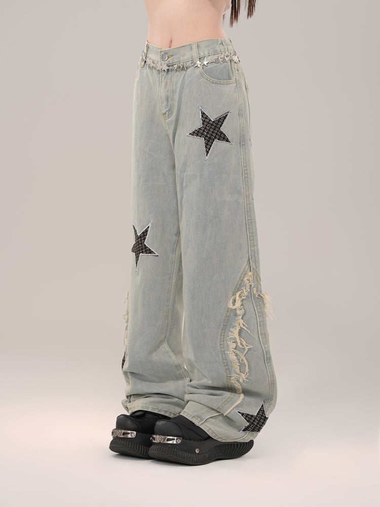 Hellblaue High Street Jeans mit weitem Bein und Sternen