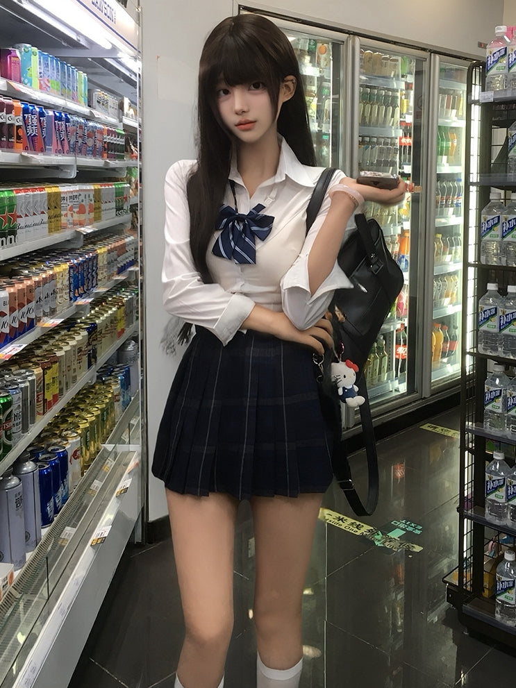 Lange Version Weiß Stil Ärmel JK Shirt Uniform Preppy