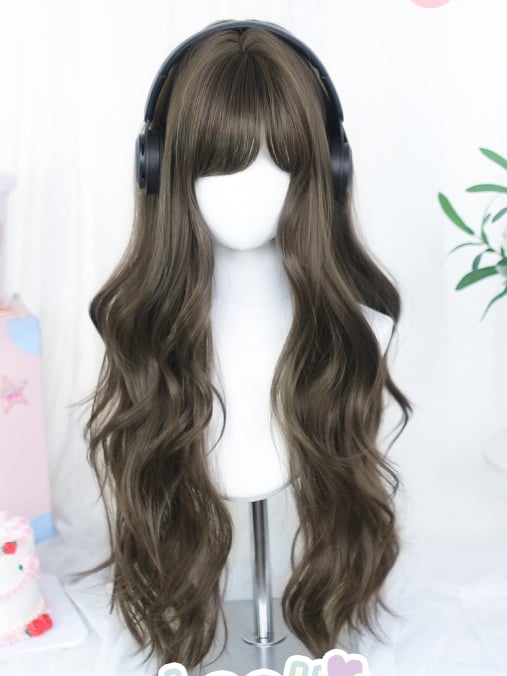 Wigs Light/Dark Brown With 65-70cm Wavy Long Bangs