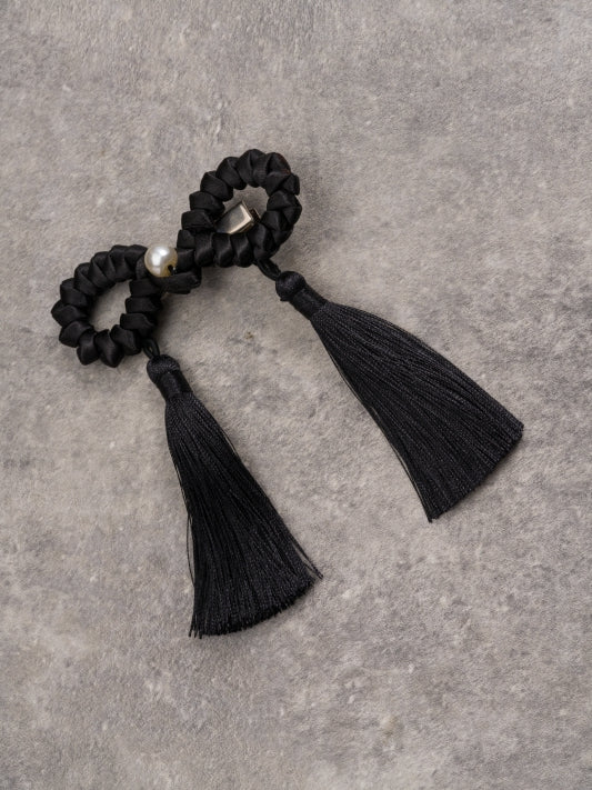 Black Gothic Design Tassels Hairclips Decorated Beaded Bowknot