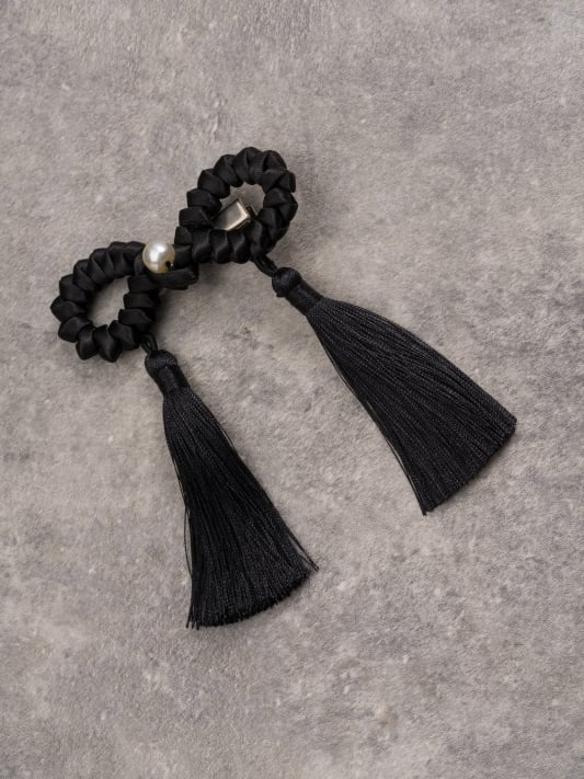 Black Tassels Design Decorated Hairclips Beaded Gothic Bowknot
