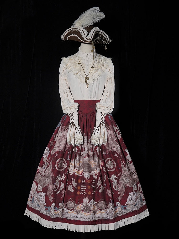 Red Pirate Corset Ship Waist Belt Print Skirt Lolita