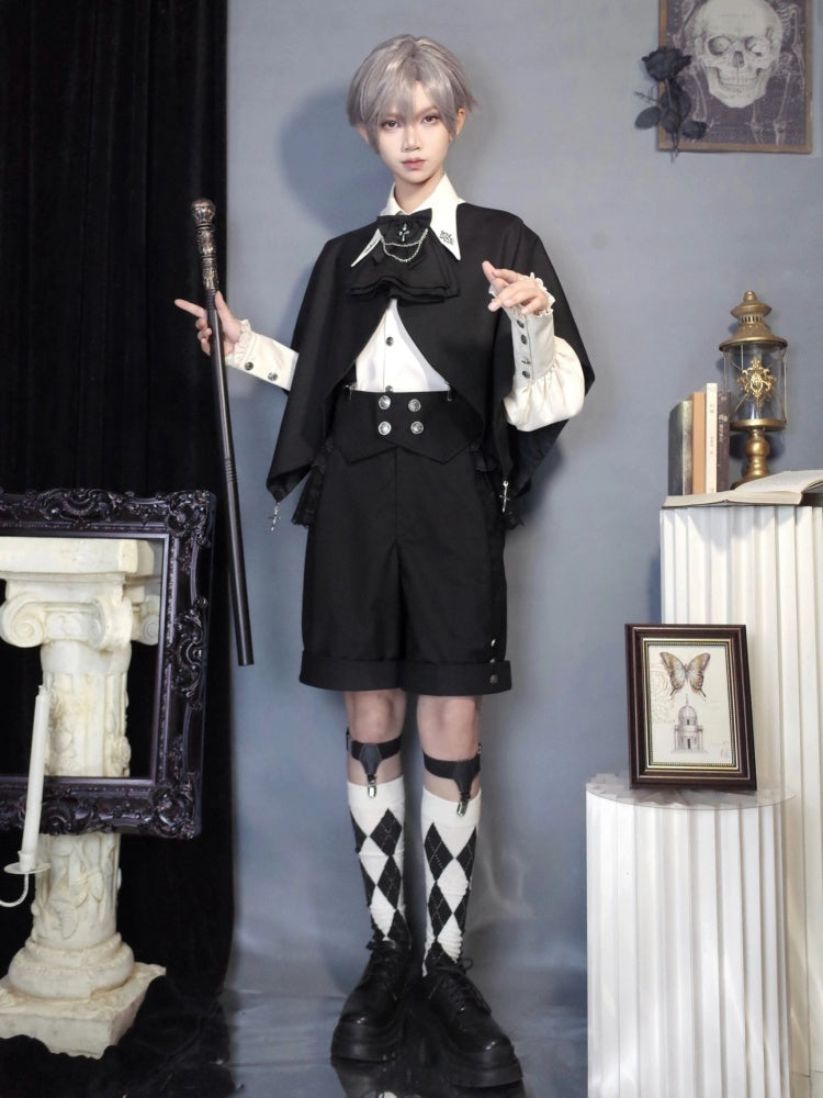 王子ファッション ブラック フォールドオーバー ウエスト ショーツ