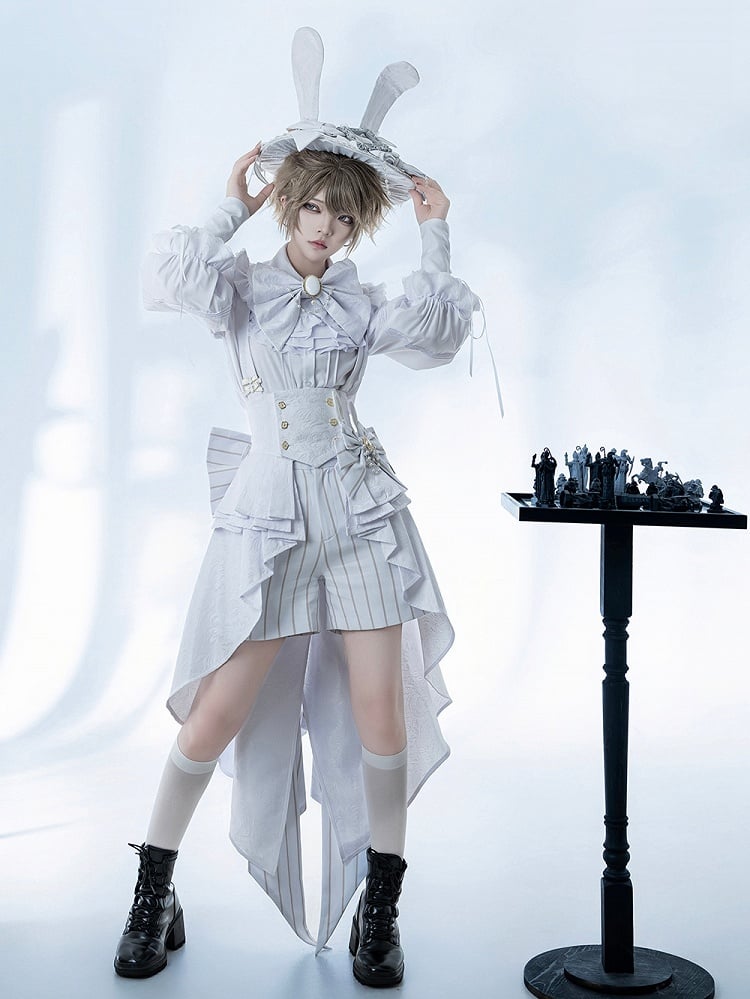 Theater Fashion Peplum Corset Hem Belt White Ouji Bunny Waist Cascading Pleated Flounce