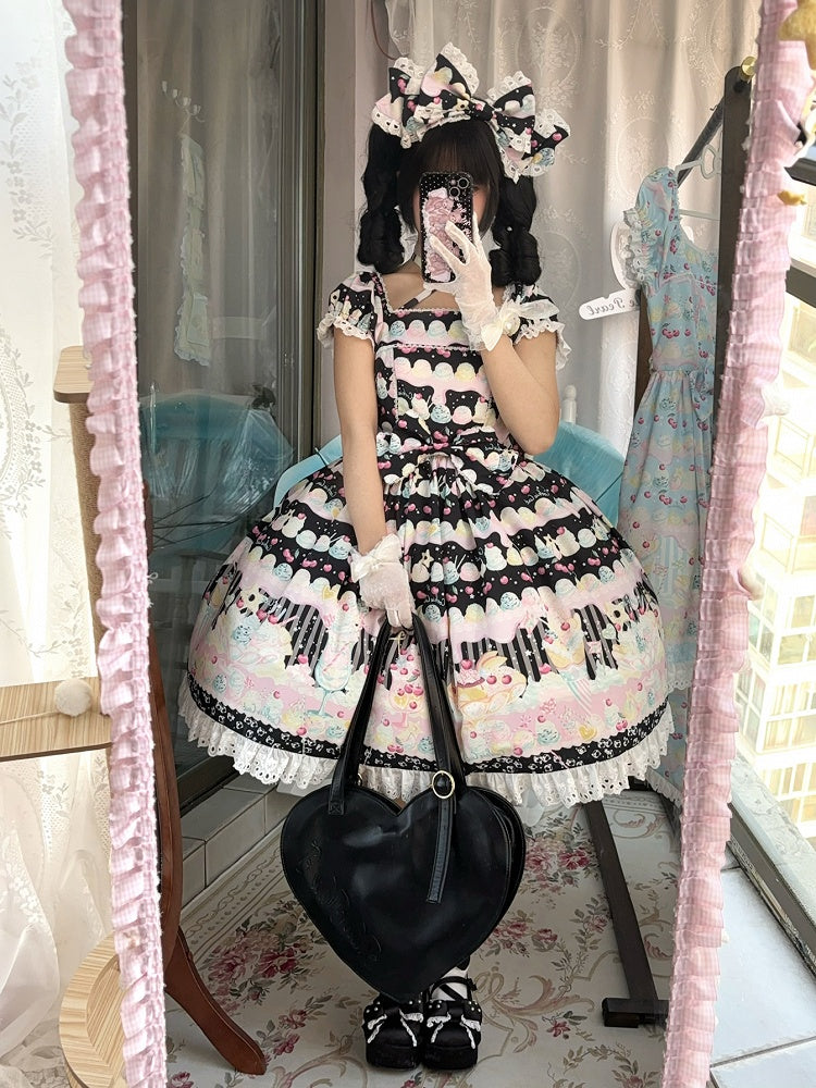 Cherry and Ice Cream Black Summer Sweet Lolita Dress