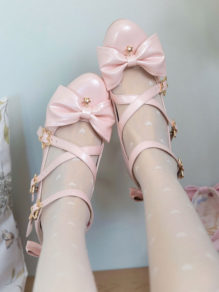 Crisscross Star Sweet mit rosa Lolita-Schuhen mit 6,5 cm Absatz und verträumtem Schnallen-Design