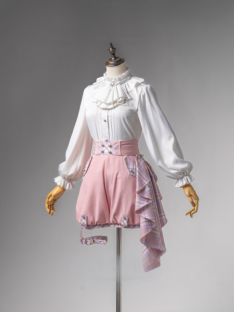 Ouji Shorts Waist Prince Outfit High Lolita + White Cape Shirt and - Pink