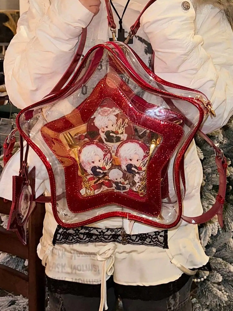 Star-shaped Ita Bag PU Red Badge Set Detachable with Charm