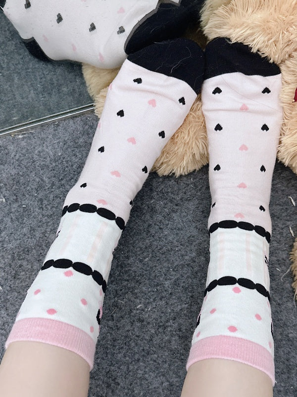 Süße Lolita Cake Erdbeer-Wadensocken mit Schleifenmuster
