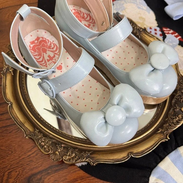 Heart Shoes Sweet Blue Buckles Top at - Bow Lolita Platform Baby