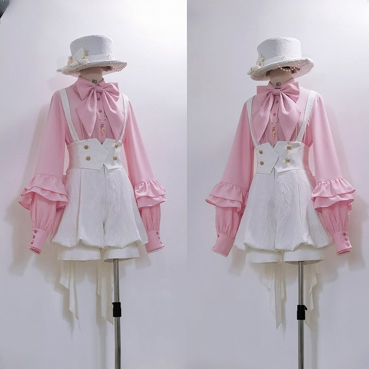 Ouji High Big Train Belt with Bow Lolita Waist Corset White Shorts Overall