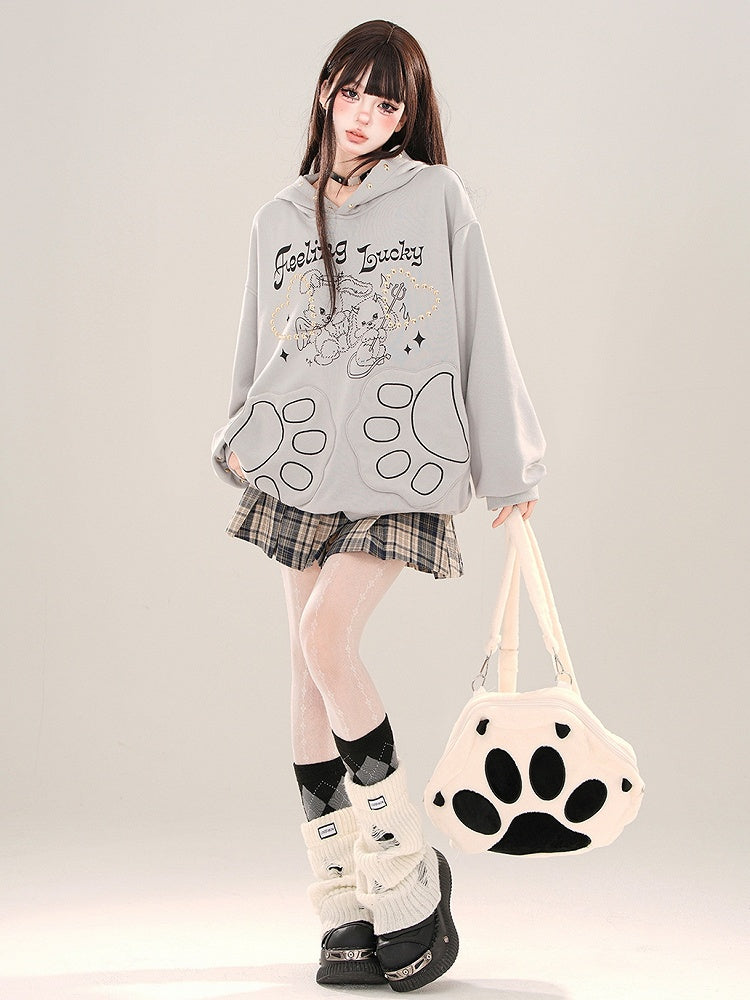 Weiß/grauer Hoodie mit Nieten und Devil Bunnies-Print