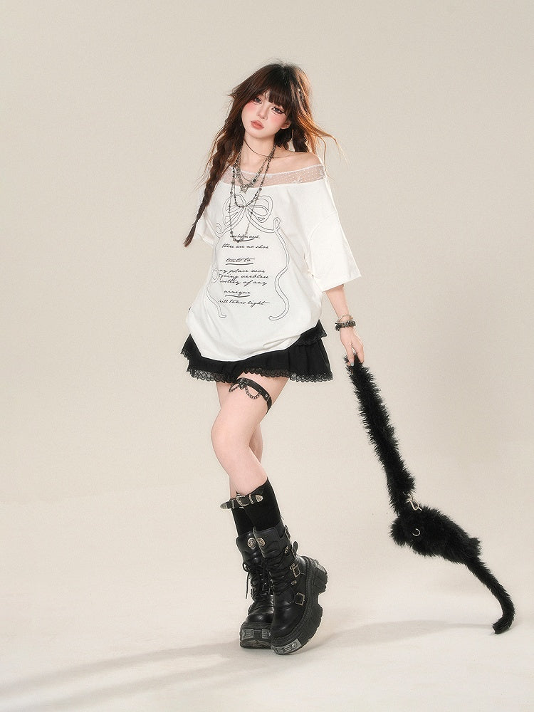 バックル付きグラマラスブラックレースストラップトリムティアードスカートレオパード