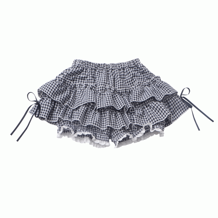 Schwarz/Karierte Pumphose mit elastischer Taille und Stufenrockfutter