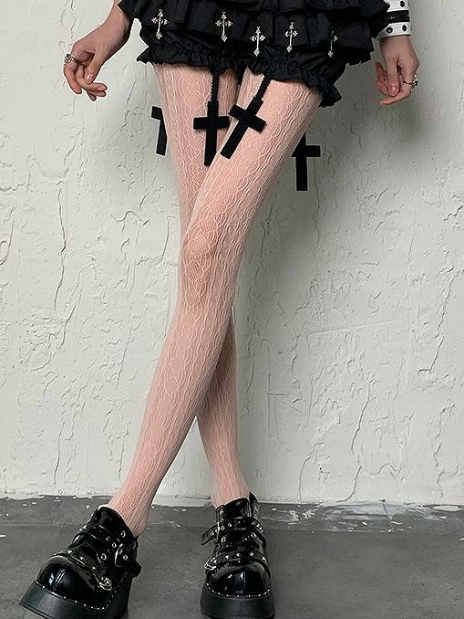 Punk Light Wasteland Tights Hollow-out Pink Design Striped Y2K