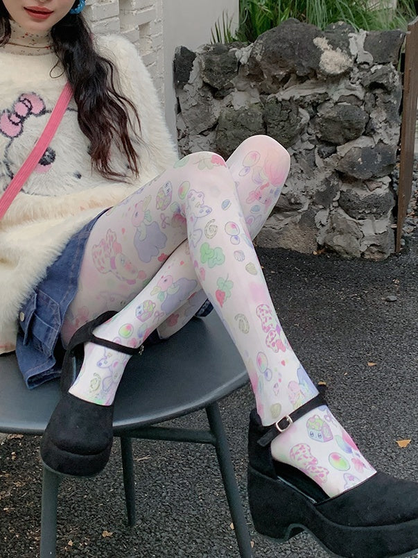 White Sweet Goldfish Cartoon Tights