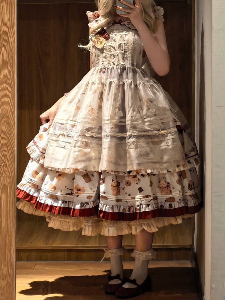 Apron Sweet Bowknots Beige Lolita with