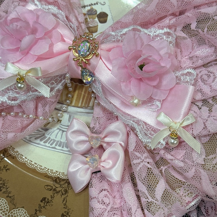 Floral Charm Beaded Rhinestone Pink Decorated Hairclip Design