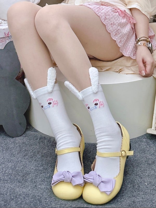 Calf With Socks White Bunny Print Ears