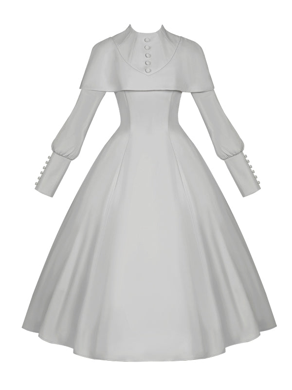 Robe grise élégante à manches longues et cape style gothique lolita
