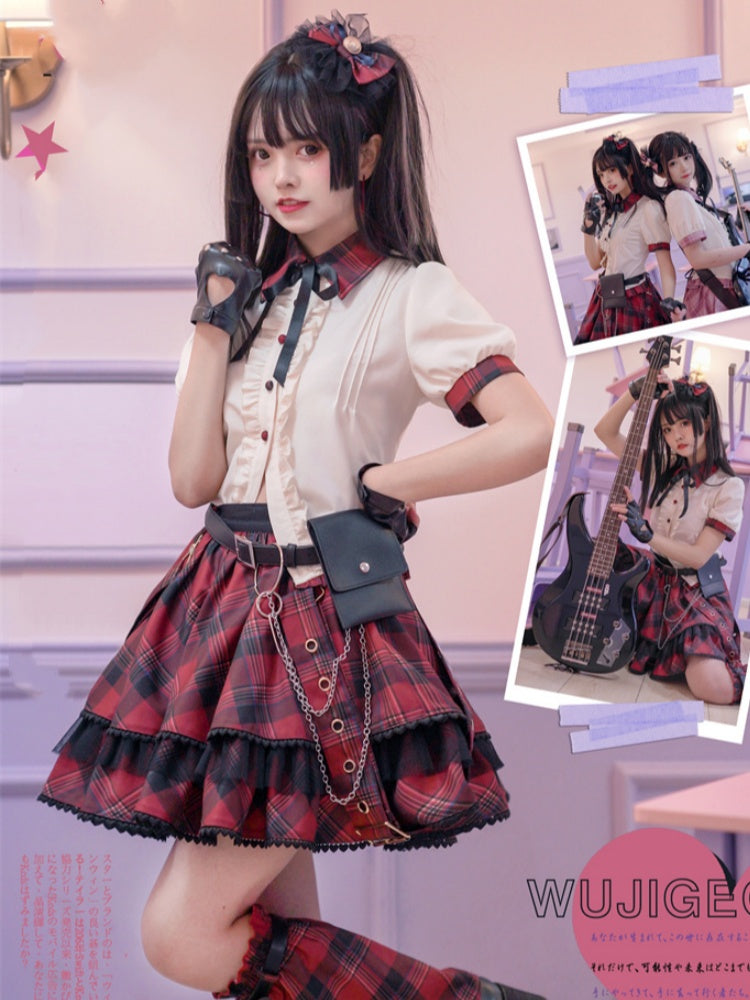Idol Lolita Rot kariert Große Schleife KC