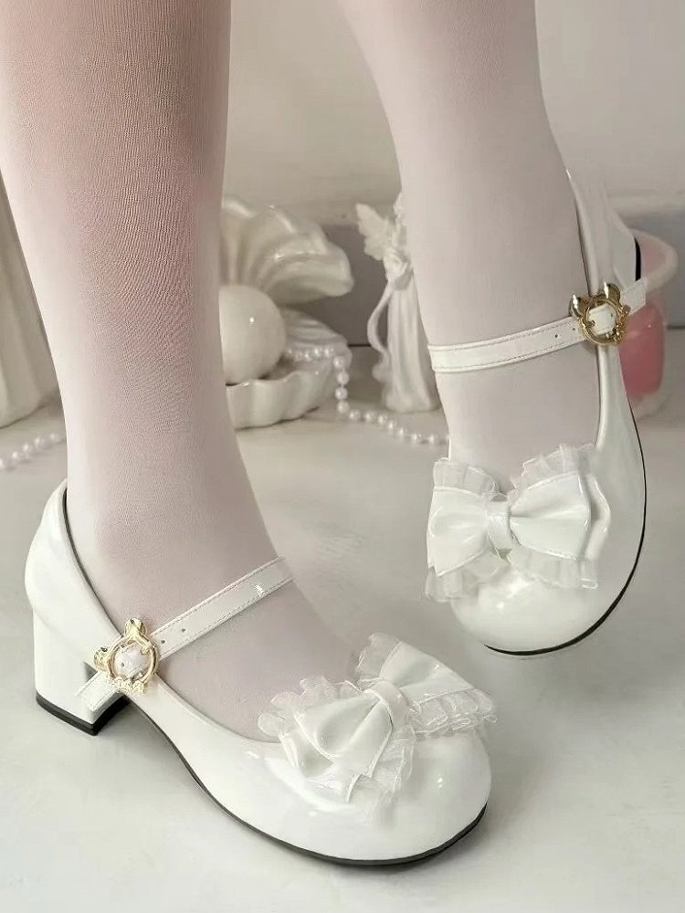 Mary with Round White Janes Bow Sweet Toe Lolita Mid-heel