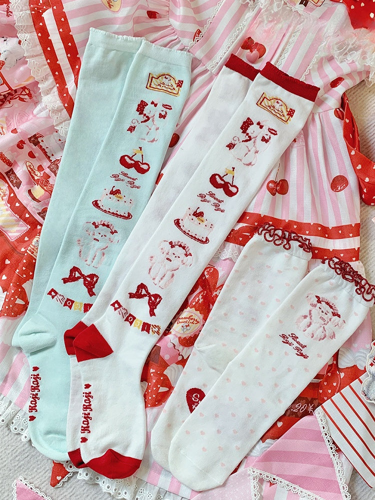 Süße Lolita-Overknee-Strümpfe mit Welpen-Print