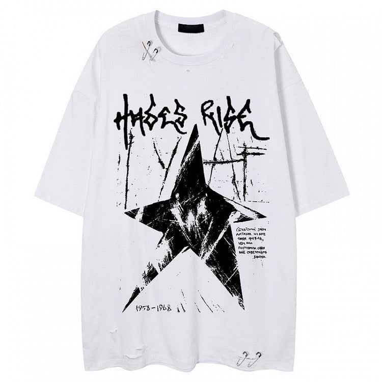 Black/White Vintage Washed Oversized Star Print T-Shirt