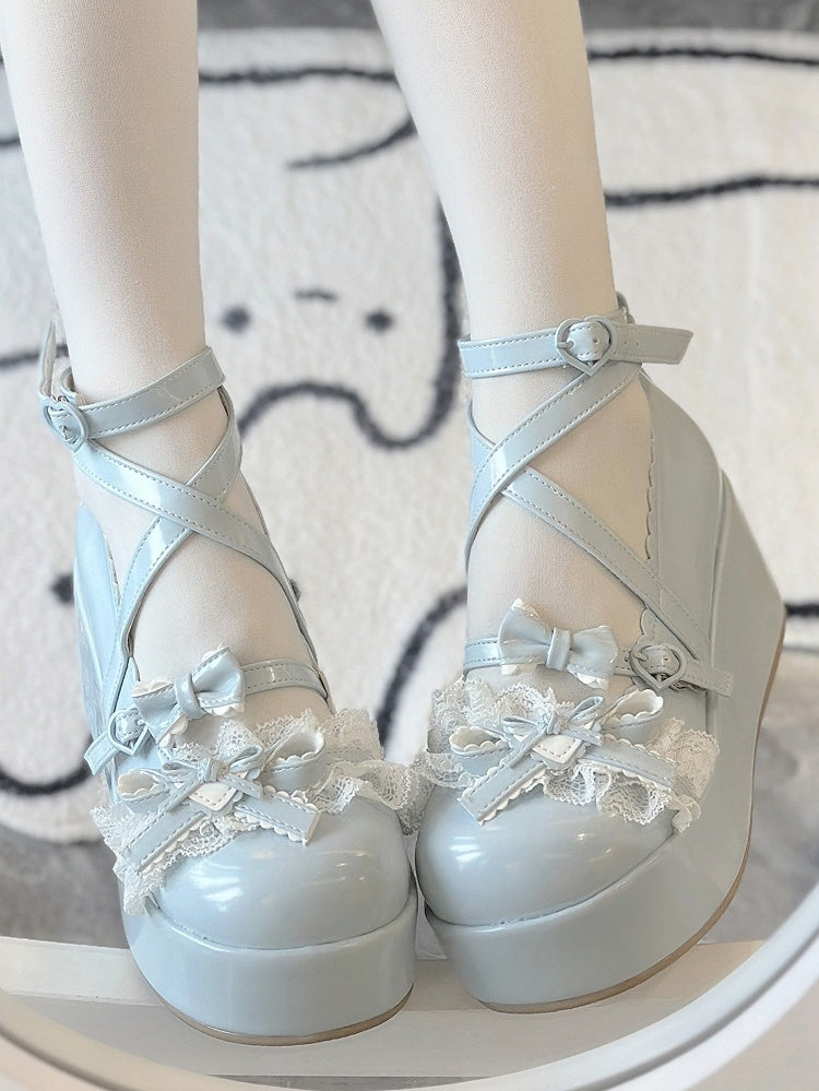 PU - Herz Süße Plattform Schnallen Schuhe Blau