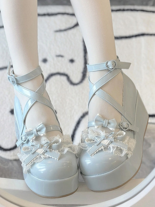 PU - Herz Süße Plattform Schnallen Schuhe Blau