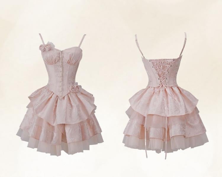 Pink Rosettes Brooch Boned Corset Top