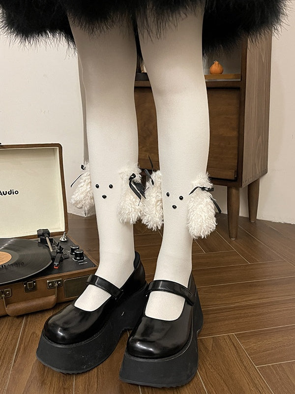 Schwarz/Weiße Strumpfhose mit süßer Schleife und Welpenohren