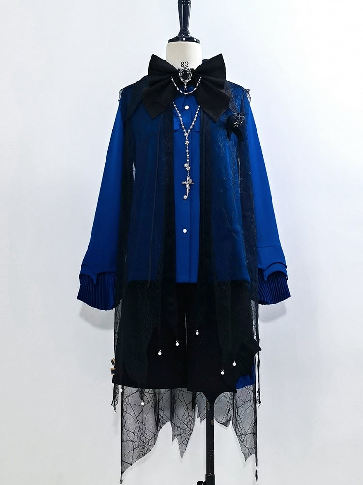 Pointed Prince Blue Lolita Shirt Ouji Klein Collar Style
