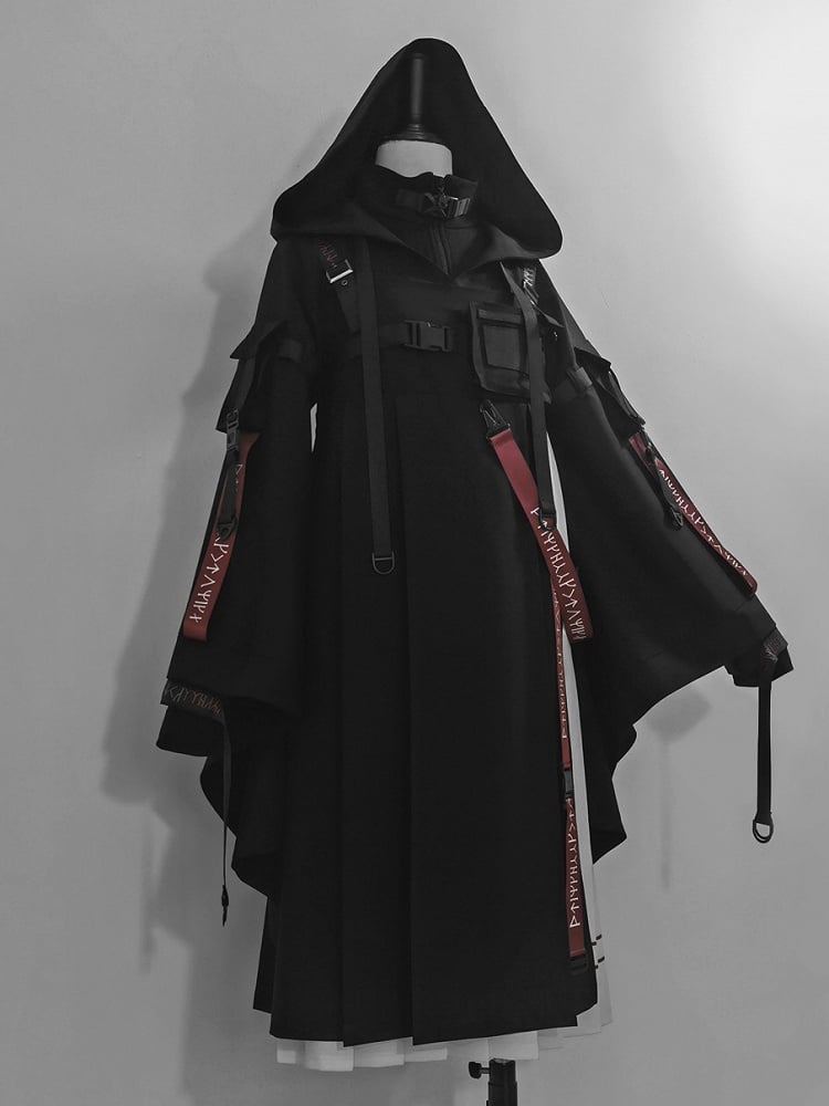 Buckle Hooded Lolita Techwear Ouji Strappy Jacket Black